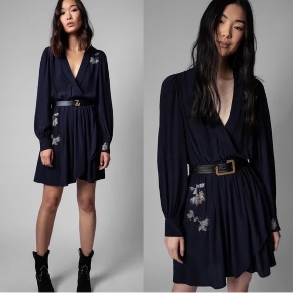 Zadig & Voltaire Dresses & Skirts - Zadig & Voltaire Remember Floral Stud Wrap Mini Dress Floral Rhinestones Medium